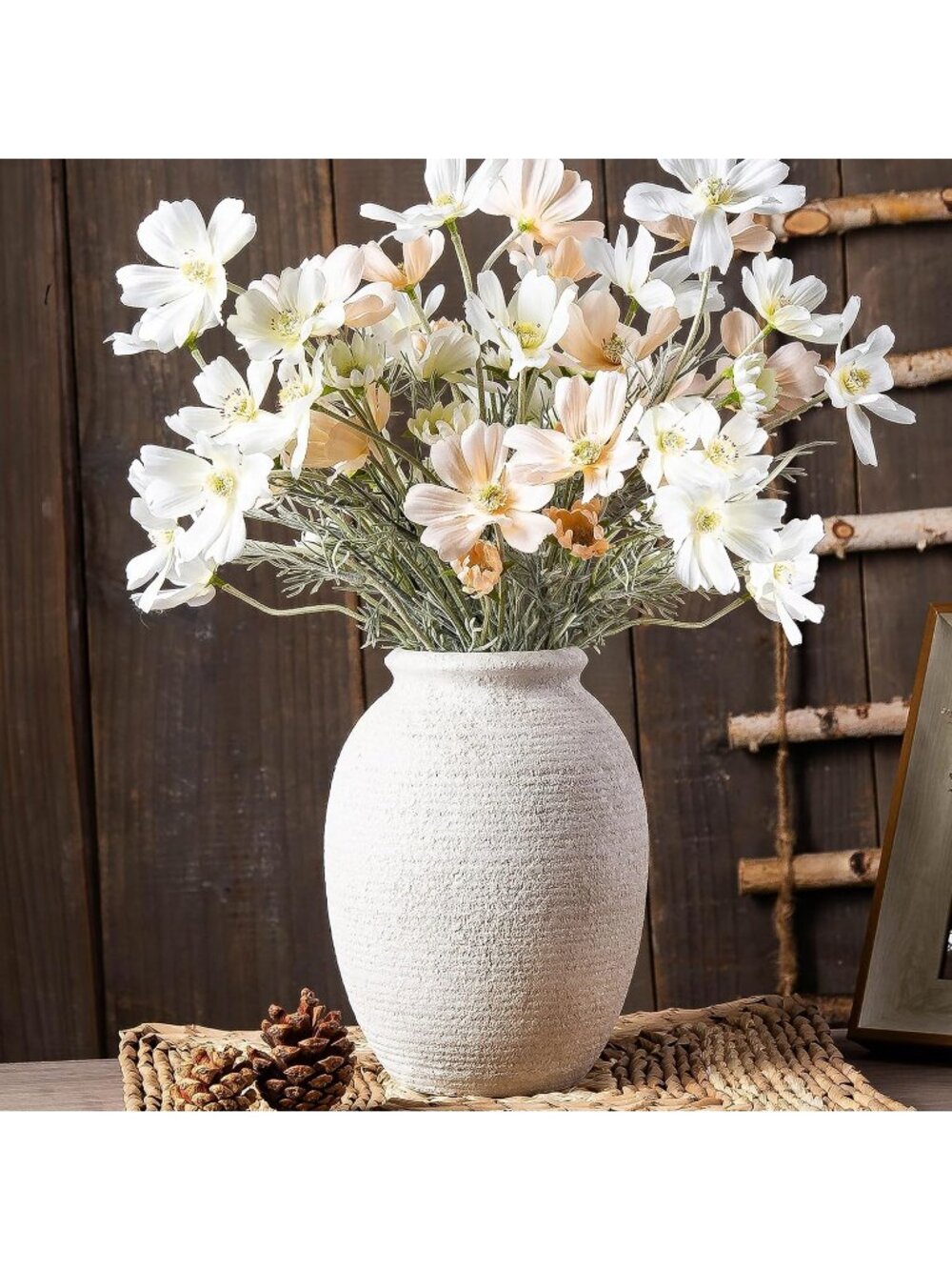 8 Inch Modern White Ceramic Flower Vase Farmhouse Living Room Home Table Decor